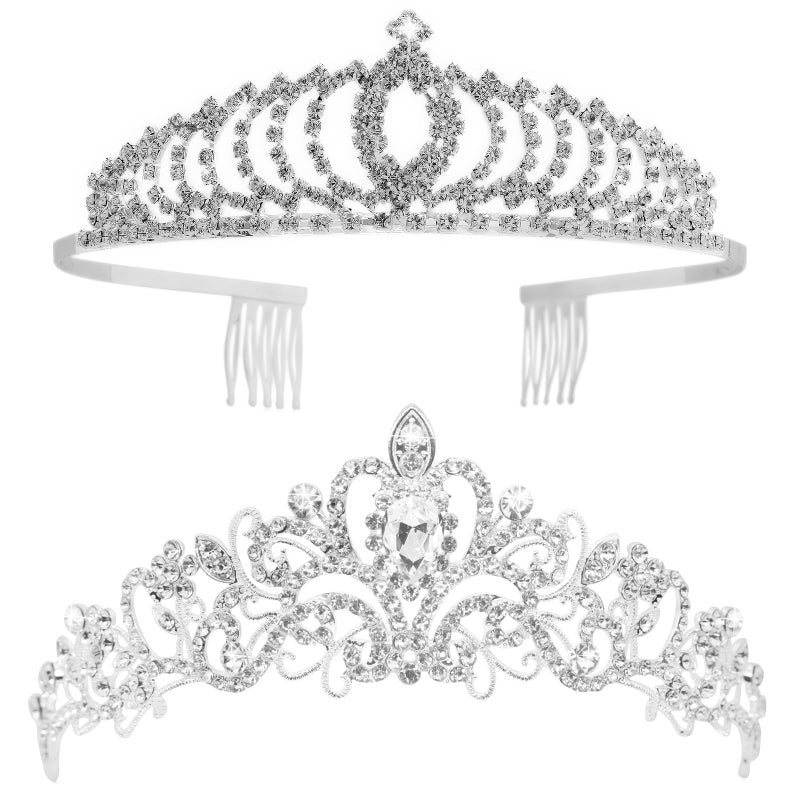 Vofler Tiaras and Crowns, Vofler 2 Pack Crystal Rhinestone Headband Headpiece Hair Jewelry for Women Ladies Girls Bridal Bride Princess Queen Birthday Wedding Pageant Prom Halloween Costume Party Silver - Image 1